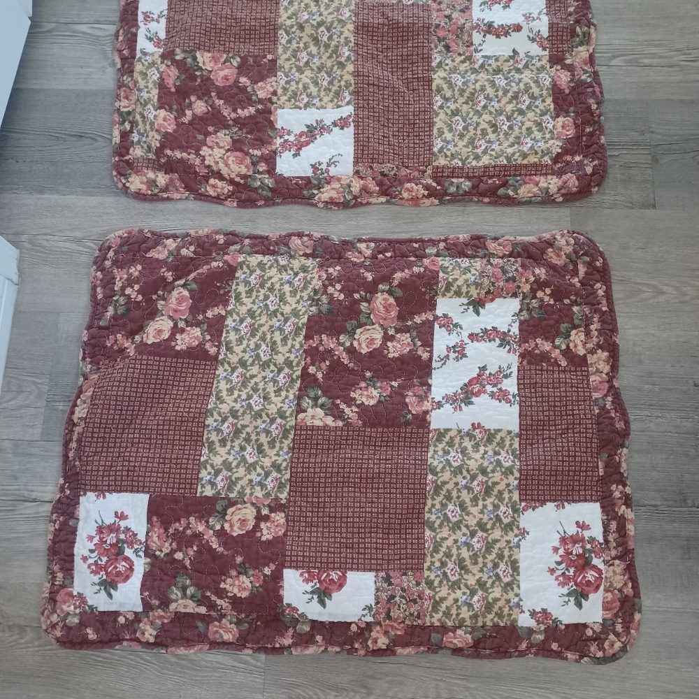 Pillow Sham Set Fall Patchwork Burgandy Rust Floral Roses Bed Throw Cotton Farm